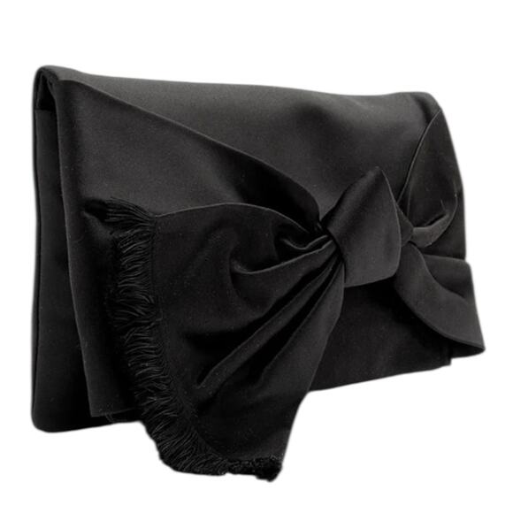Tory Burch Eleanor Satin Bow Evening Clutch Bag Black - Picture 3 of 14